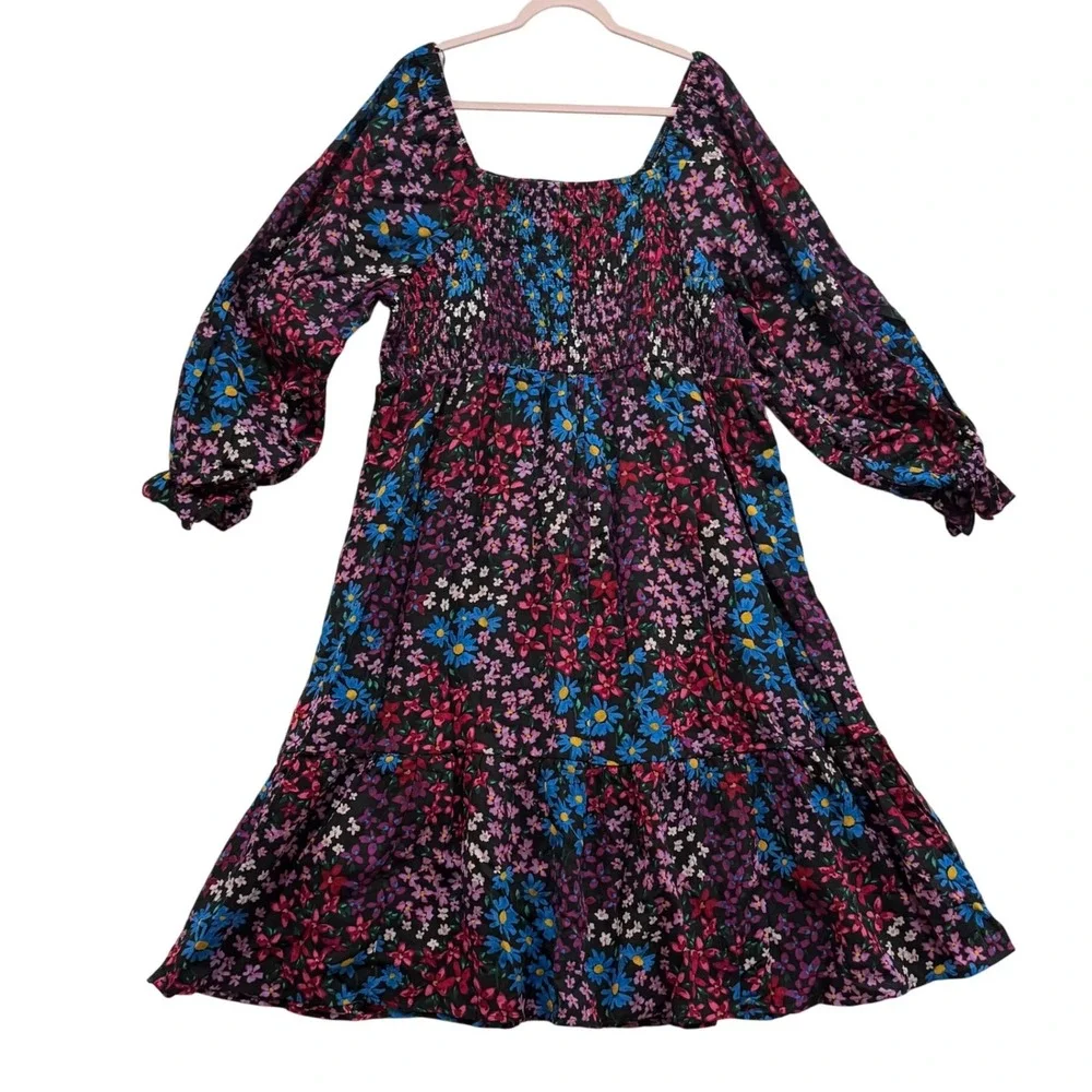 Cottagecore Floral Prairie Dress 100% Cotton Peasant Smocked Boho 2X 20W